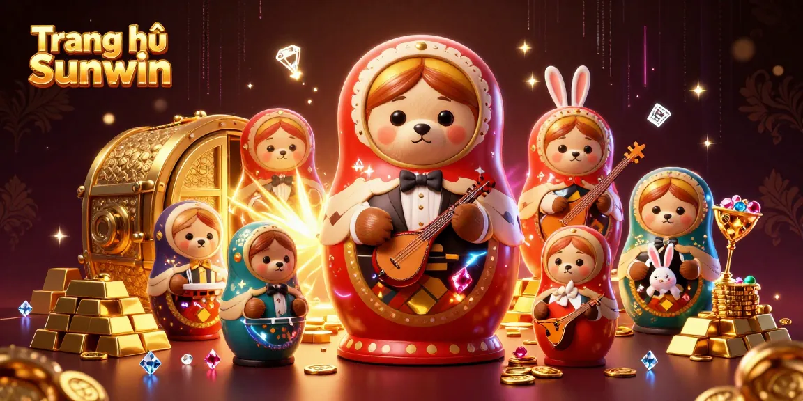 Experience the excitement of Trang chủ Sunwin with a vibrant casino-themed illustration featuring playful characters and rich gaming elements.