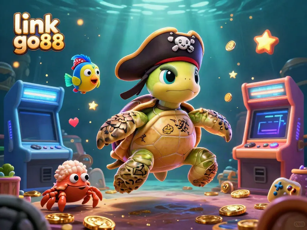 Experience the thrill of gaming at link go88, featuring a pirate turtle and treasure in a vibrant underwater setting