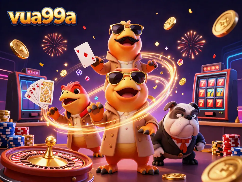 Join the fun at vua99a with a vibrant scene of raptors trying to sneak into a VIP casino lounge.