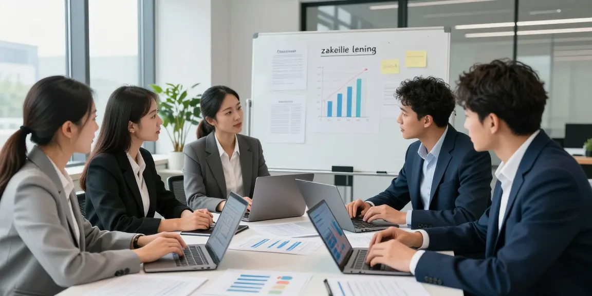 Professionals in kantoor die zakelijke lening bespreken met data-analyse en strategische planning.